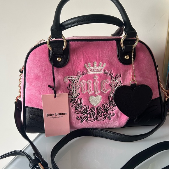 Juicy Dark Pink Velour Heritage Bowler Bag - Picture 2 of 6